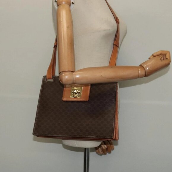 CELINE Macadam Canvas Shoulder Bag PVC Leather Brown Gold - Picture 14 of 16